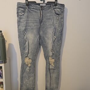ChicSoul.Com Distressed Blue Jeans Splatter Light wash Size 20